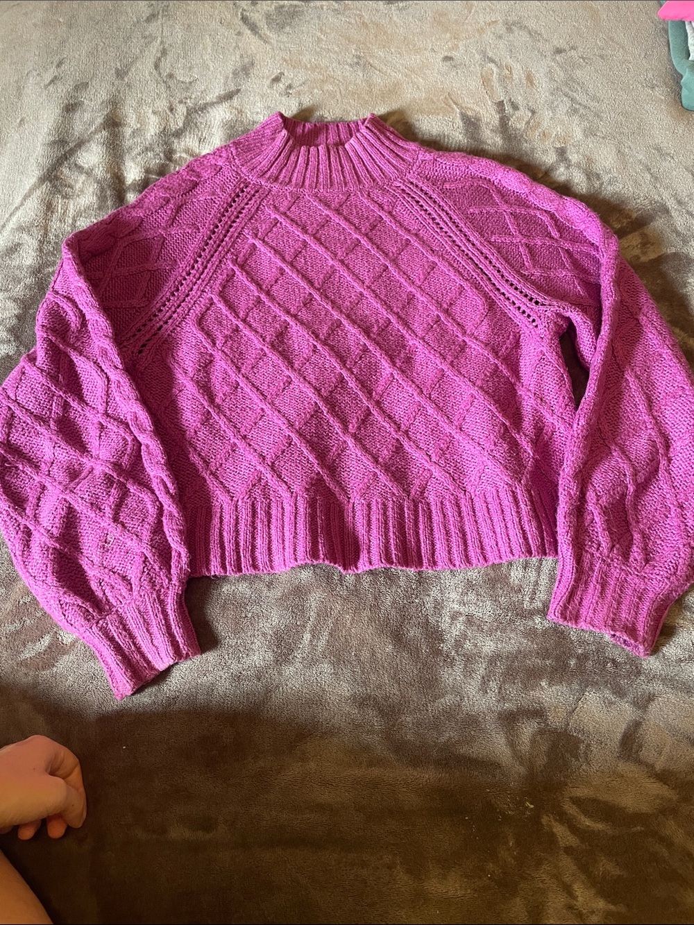 Cropped Purple Cable Turtleneck Sweater
